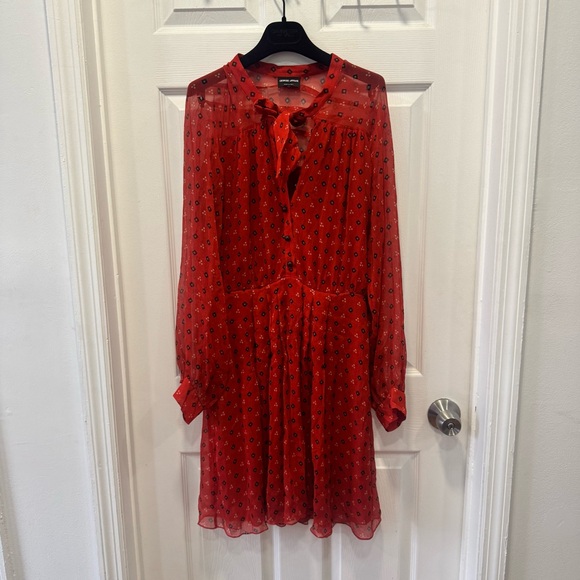 red cocktail dress with lace A-Line Short Red Flared Party Dress with Lace Trim Red / Medium
